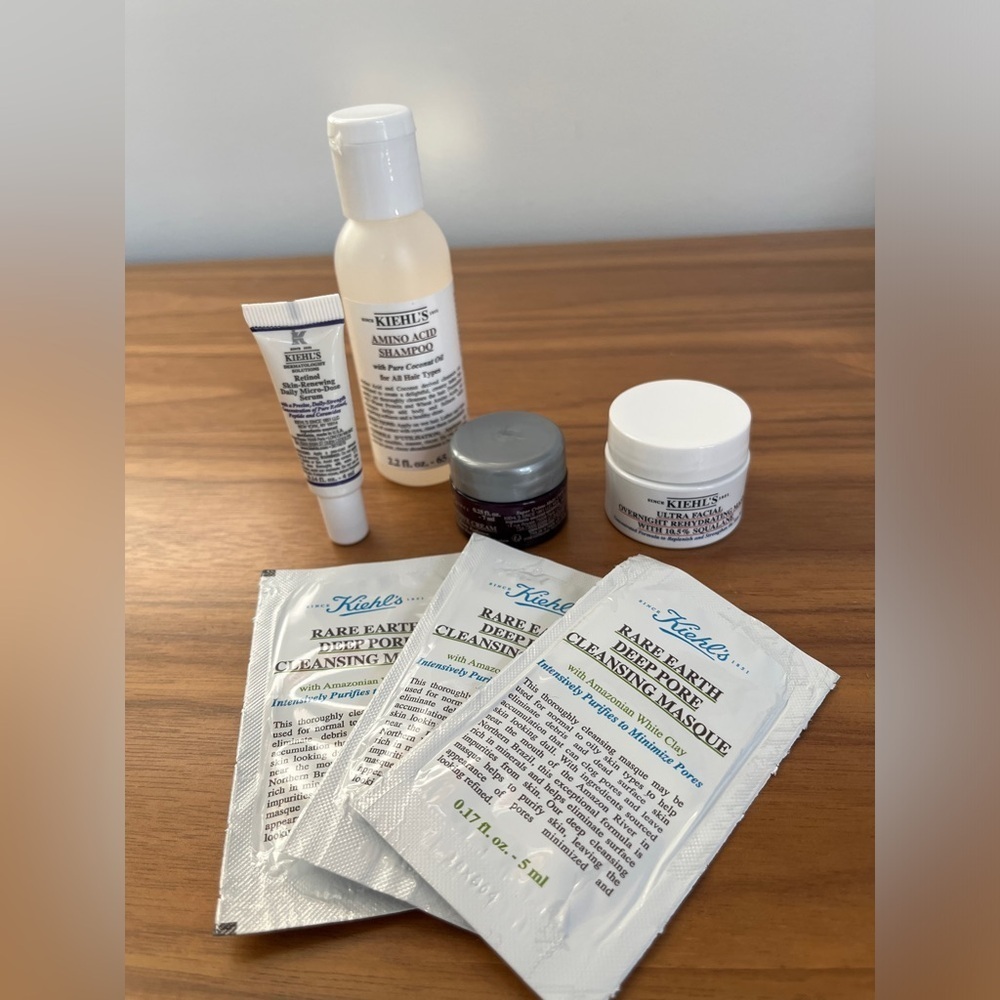 KIEHL’S 4 Travel Size Shampoo Mask Serum Cream + 3 Samples Cleansing Masque